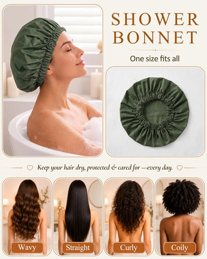 Edoneery Shower Caps for Women Reusable Waterproof, Shower Hair Cap