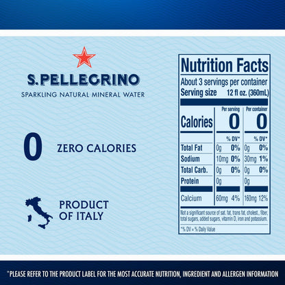 S.Pellegrino Sparkling Natural Mineral Water, Plastic Bottles, 16.9 Fl Oz (Pack of 12)