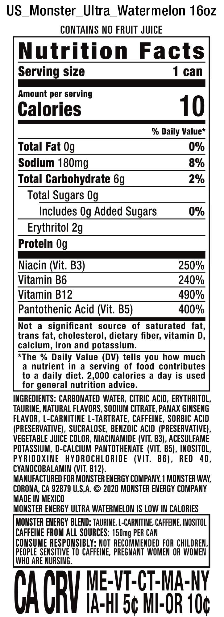 Monster Energy Zero Ultra, Sugar Free Energy Drink, 16 Ounce