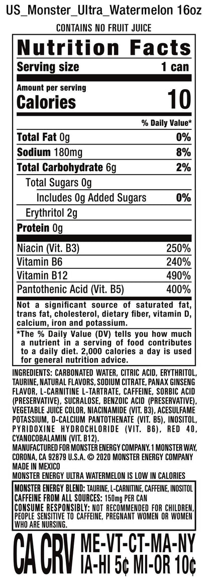 Monster Energy Zero Ultra, Sugar Free Energy Drink, 16 Ounce