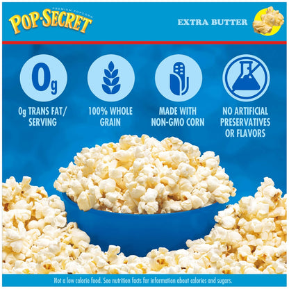 Pop Secret Microwave Popcorn, Extra Butter Flavor, 3.2 Oz Sharing Bags, 3 Ct
