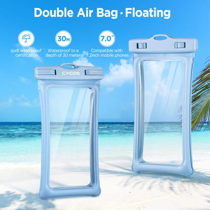 CACOE Floatable Waterproof Phone Pouch 2 Pack Up to 7.0",White+Blue