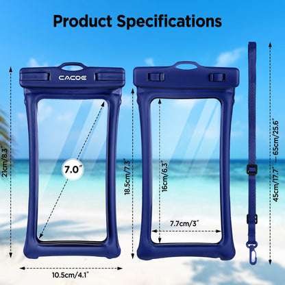 CACOE Floatable Waterproof Phone Pouch 2 Pack Up to 7.0",White+Blue