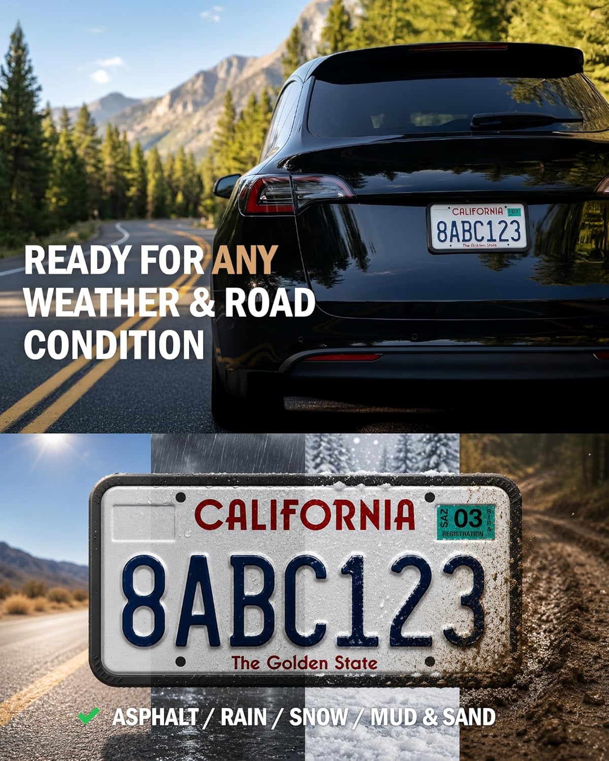 Aujen Silicone License Plate Frames Black, 2 Pack Car License Plate Frame, Universal US Black License Plate Holders Brackets Rust-Proof, Weather & Rattle-Proof, Car Accessories