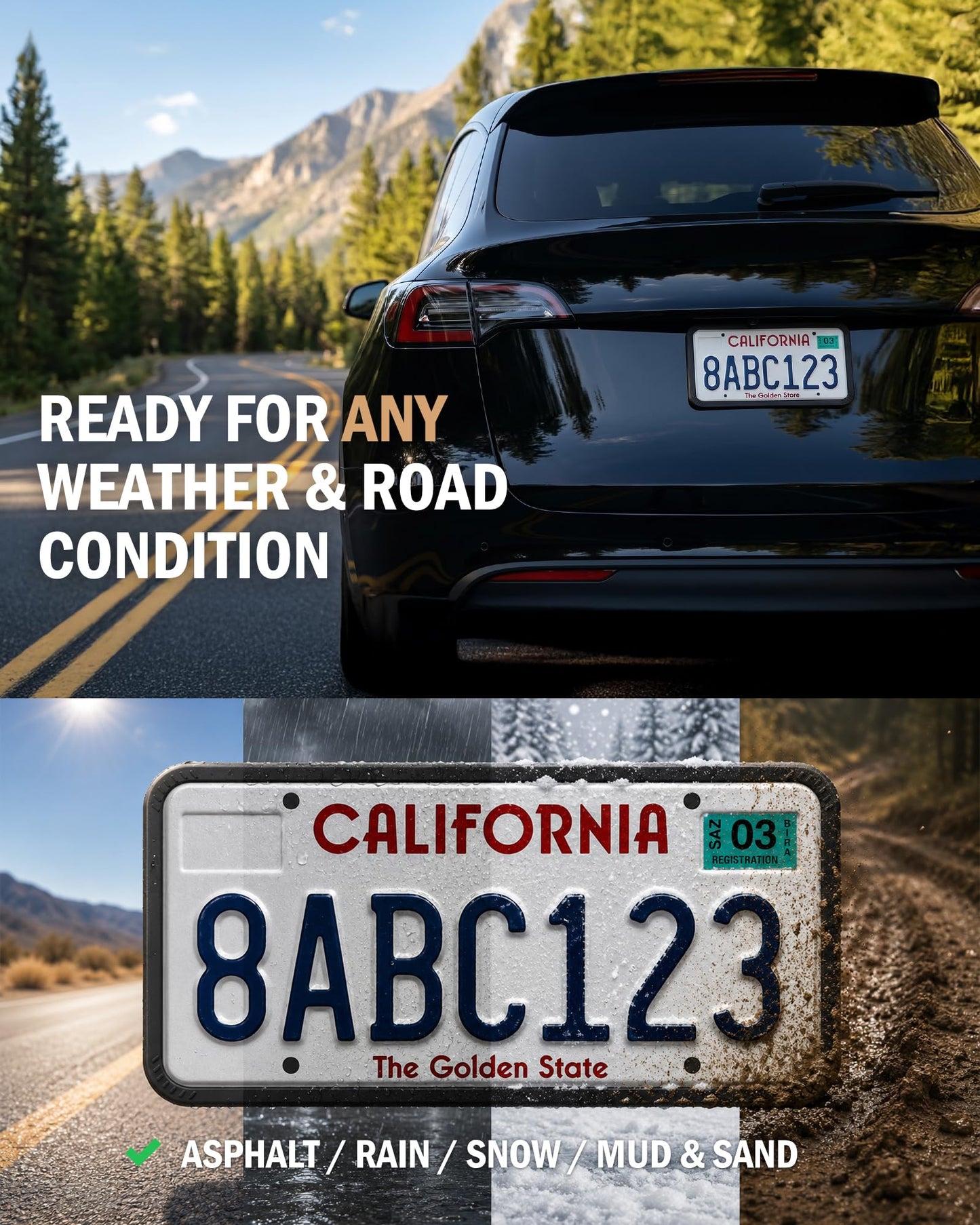 Aujen Silicone License Plate Frames Black, 2 Pack Car License Plate Frame, Universal US Black License Plate Holders Brackets Rust-Proof, Weather & Rattle-Proof, Car Accessories
