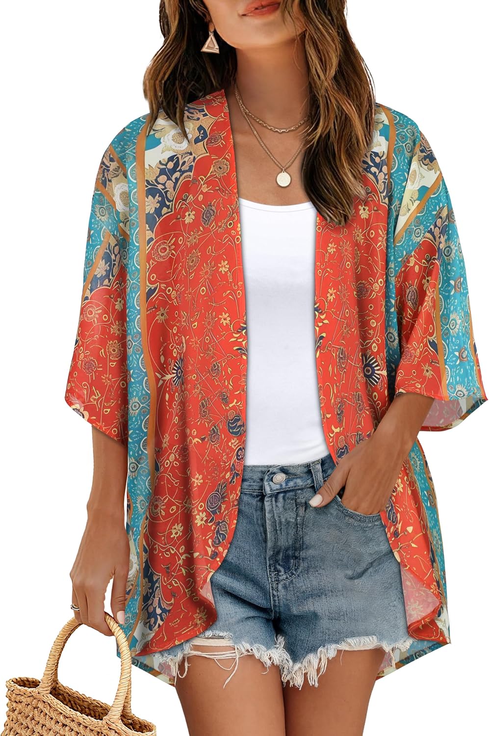 CHICGAL Womens Floral Kimono Cardigan Beach Cover Up Casual Summer Tops
