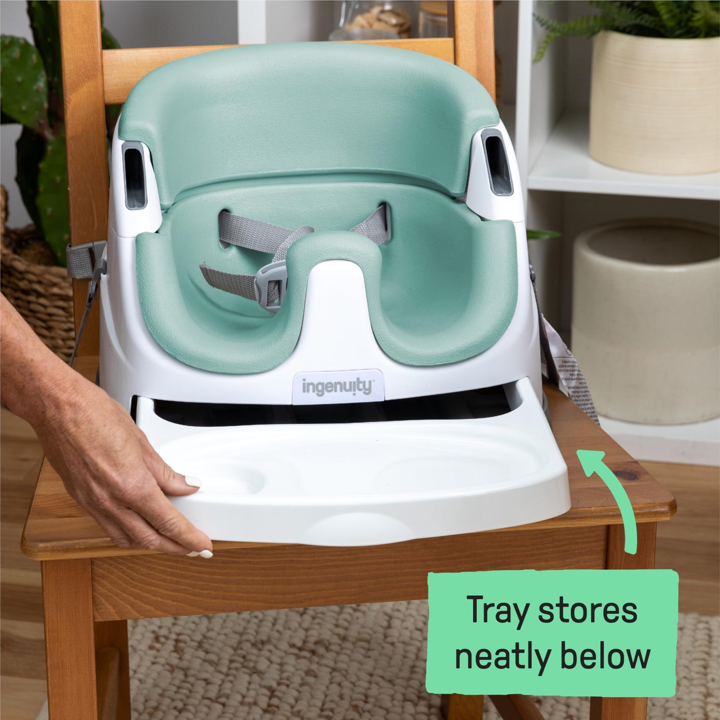Ingenuity Baby Base 2-in-1 Booster Feeding and Floor Seat with Self-Storing Tray - Cashmere