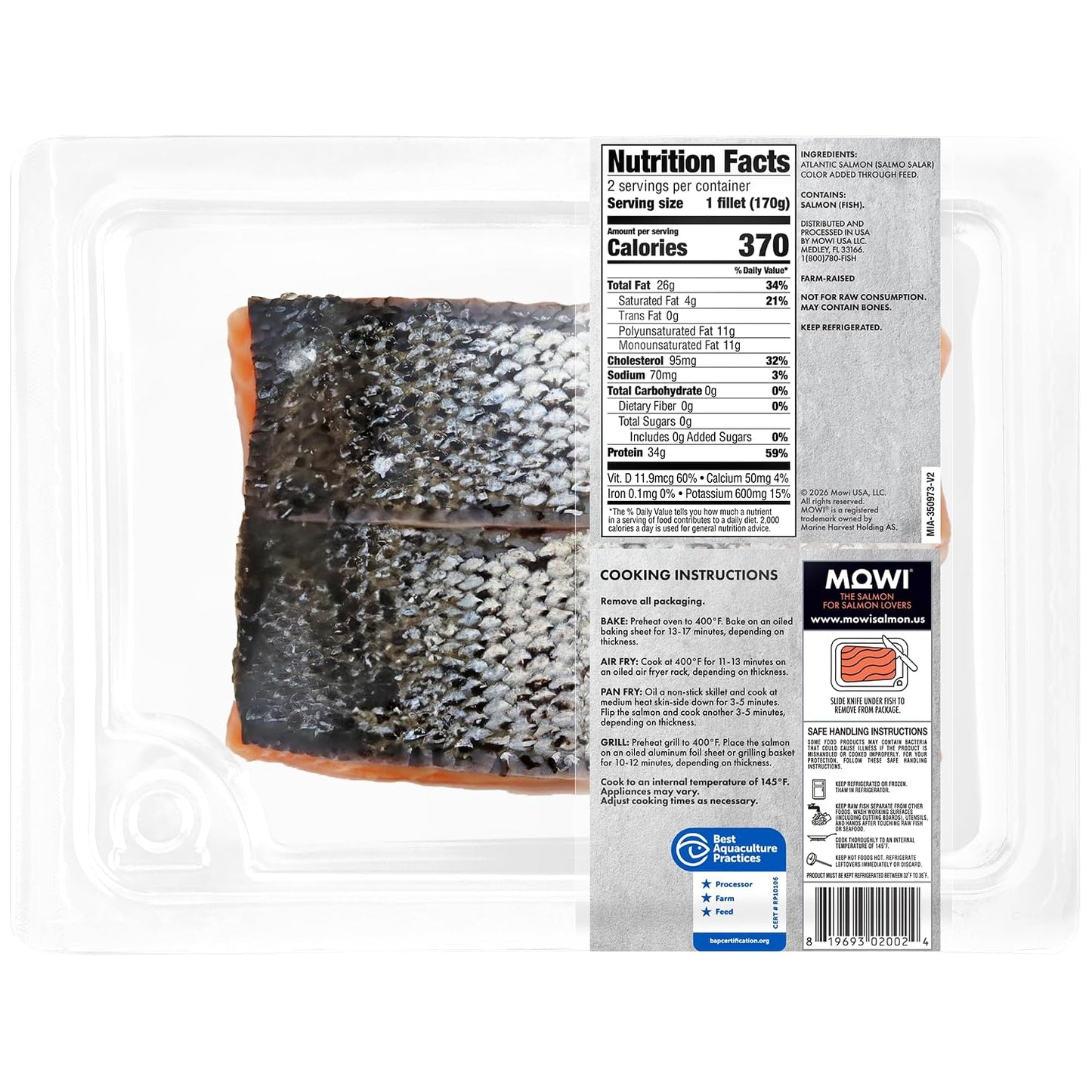 MOWI Atlantic Salmon 12oz, 2 Portions, Fresh Never Frozen