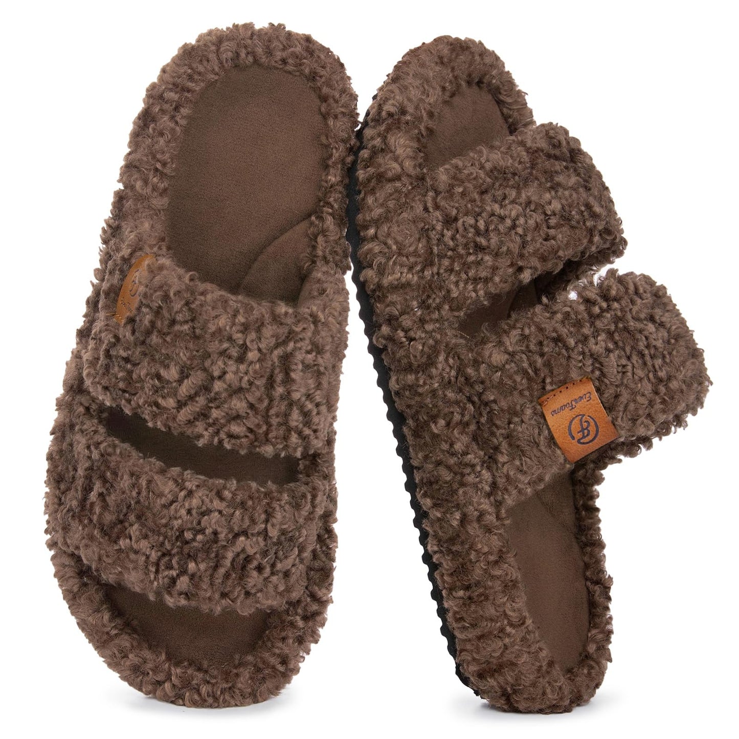 EverFoams Womens Fuzzy Open-toe Slippers Memory Foam Indoor House Shoes