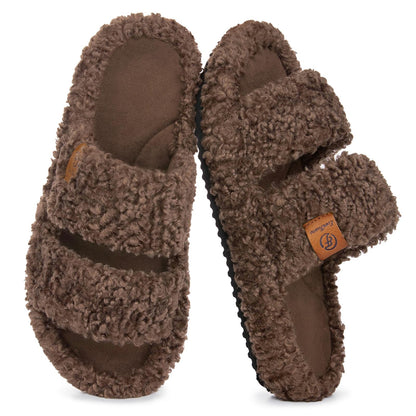 EverFoams Womens Fuzzy Open-toe Slippers Memory Foam Indoor House Shoes