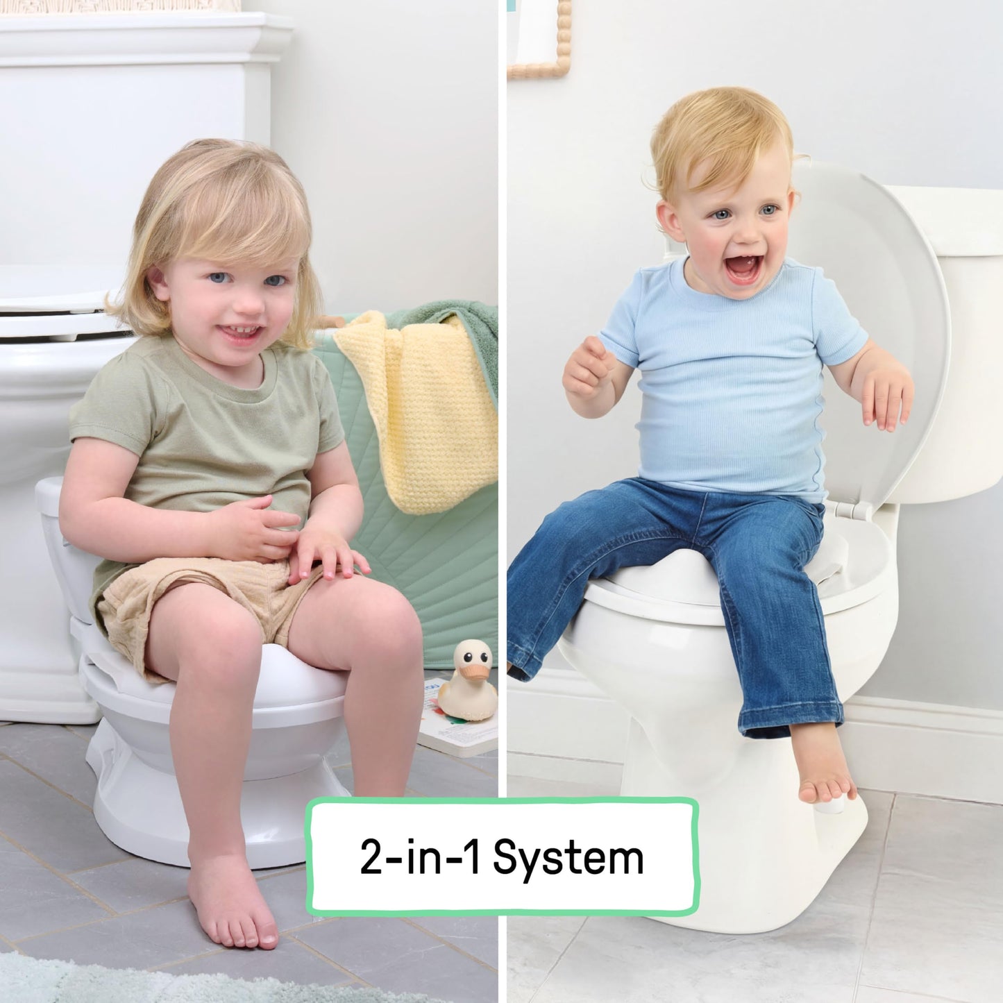 Ingenuity My Size Potty Pro 2-in-1 Potty Training Toilet, Floor Potty with Removable Potty Seat for Standard Toilets, Realistic Flushing Sound, for Toddlers Ages 18+ Months, Up to 50 lb