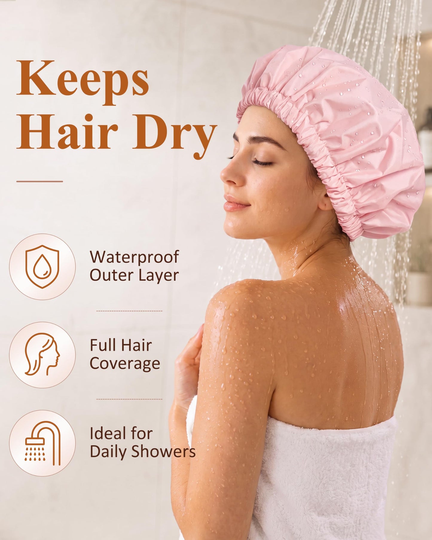 Edoneery Shower Caps for Women Reusable Waterproof, Shower Hair Cap