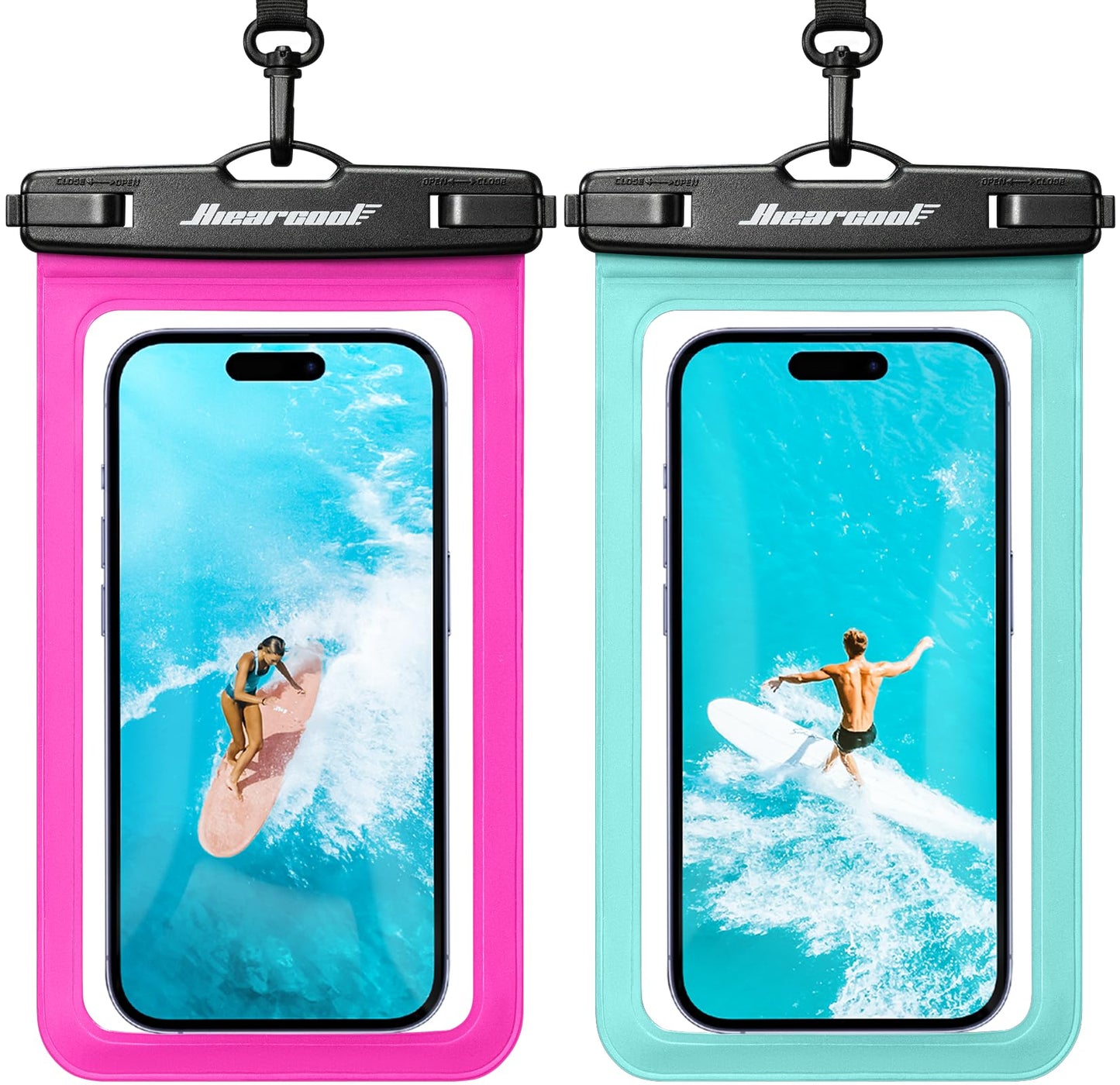 Hiearcool Waterproof Phone Pouch, Waterproof Phone Case, Black&Green 2-Pack