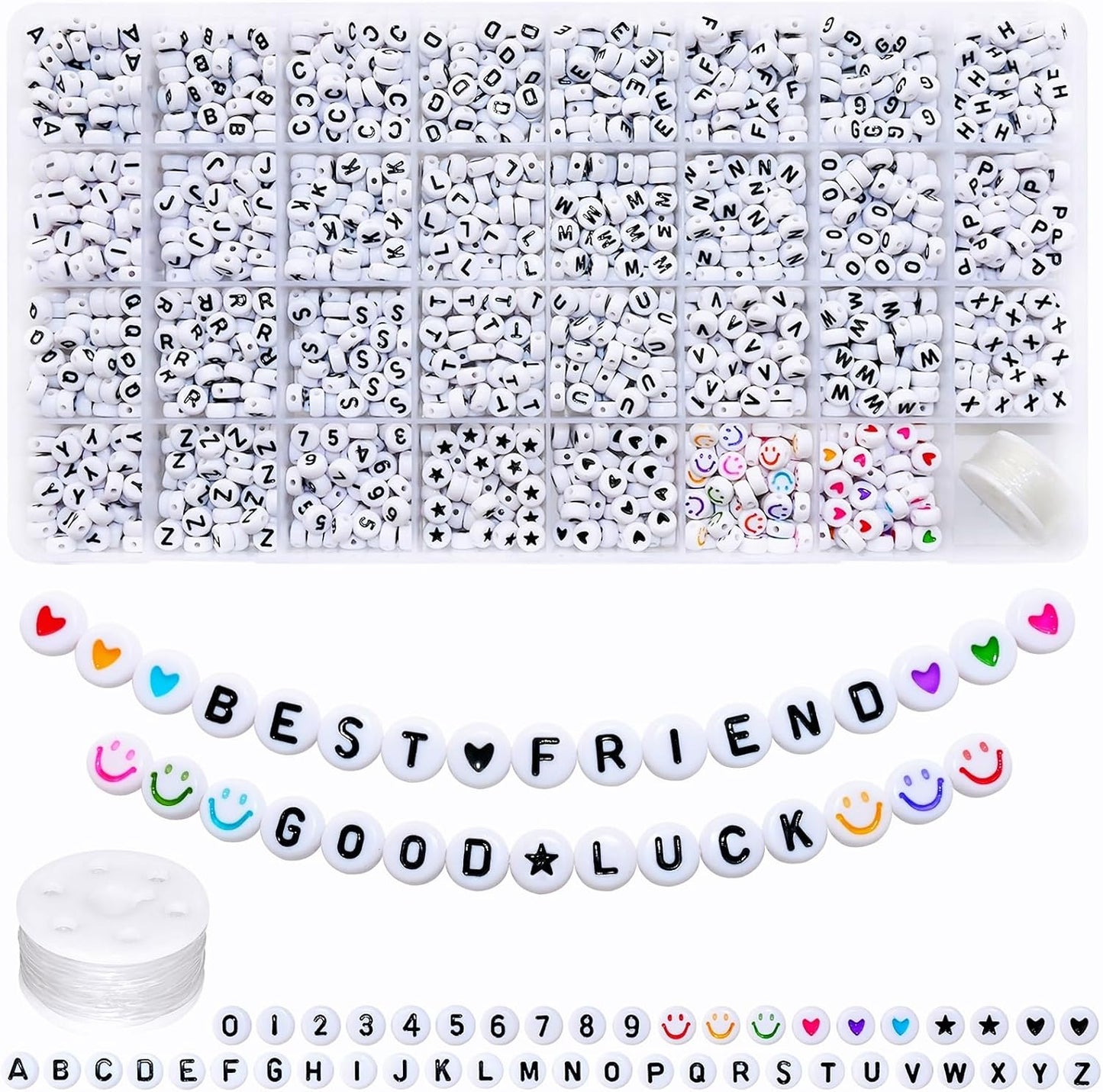 Looconi 810pcs Gold Letter Beads Square 6x6mm White Cube Acrylic Alphabet A-Z with Heart Pattern and Crystal Line for Jewelry Making