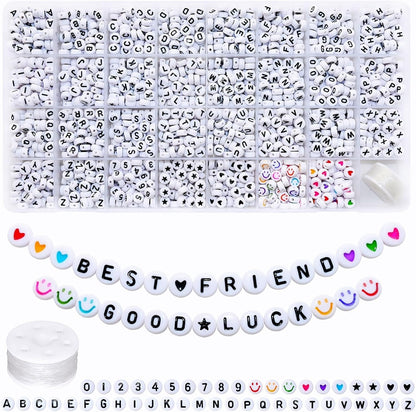 Looconi 810pcs Gold Letter Beads Square 6x6mm White Cube Acrylic Alphabet A-Z with Heart Pattern and Crystal Line for Jewelry Making