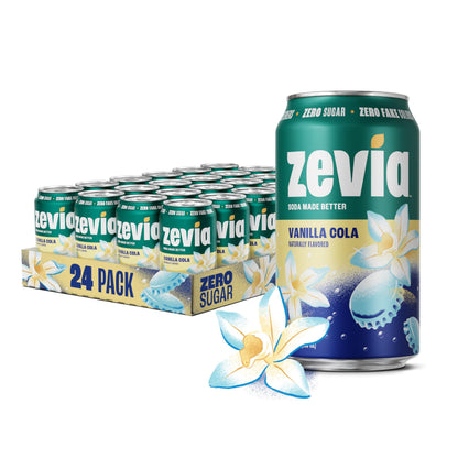 Zevia Zero Sugar Soda, Cola, 12 oz Cans (24-Pack) – Naturally Sweetened, Zero Calorie Sugar Free Soda - Non-GMO Project Verified, Gluten-Free, Vegan