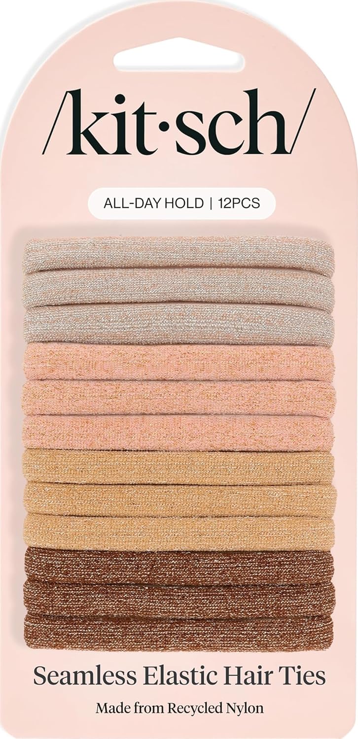 Kitsch Elastic Hair Ties No Damage | Stretchable Hair Bands - Neutral 12pcs