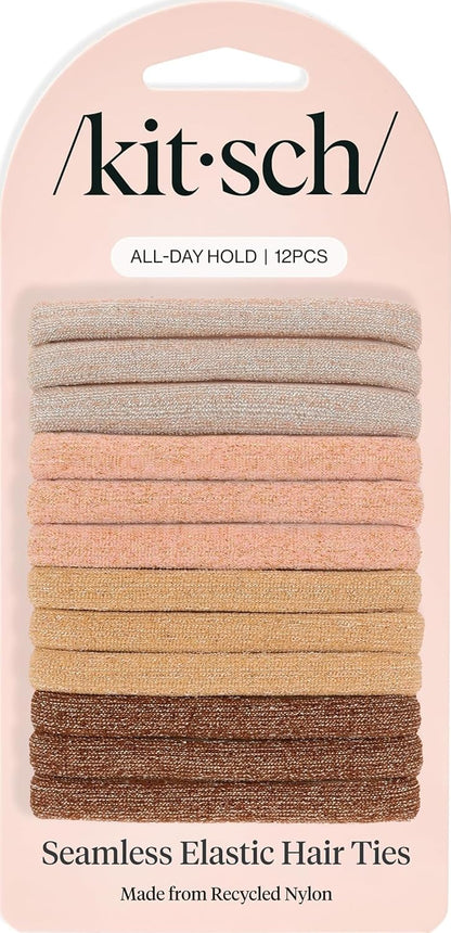Kitsch Elastic Hair Ties No Damage | Stretchable Hair Bands - Neutral 12pcs
