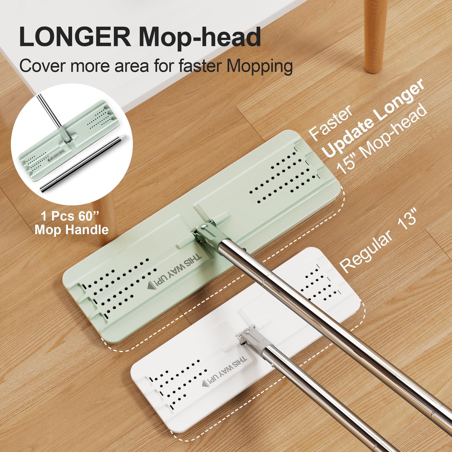 JOYMOOP Wall Mop and Bucket Set, Hands-Free Flat Floor Mop with 3 Washable Microfiber Pads, Wet and Dry Use, Ideal for Home and Commercial Floor Cleaning
