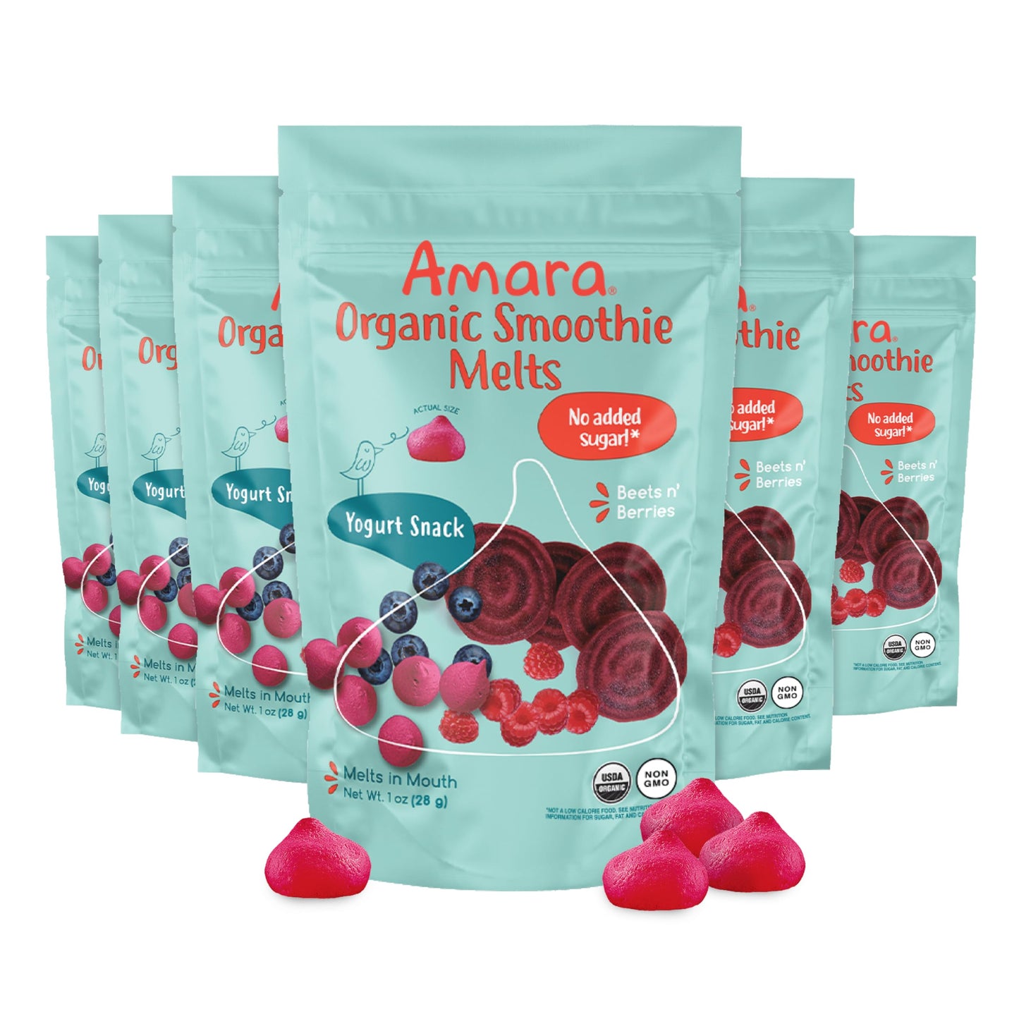 Amara Smoothie Melts - Mango Carrot - Organic Baby Snacks w/ Fruits & Veggies - Plant Based Yogurt Melts - Healthy Toddler Snack - Activity Book Included - Enjoy From 10+ Mos - 6 Resealable Bags