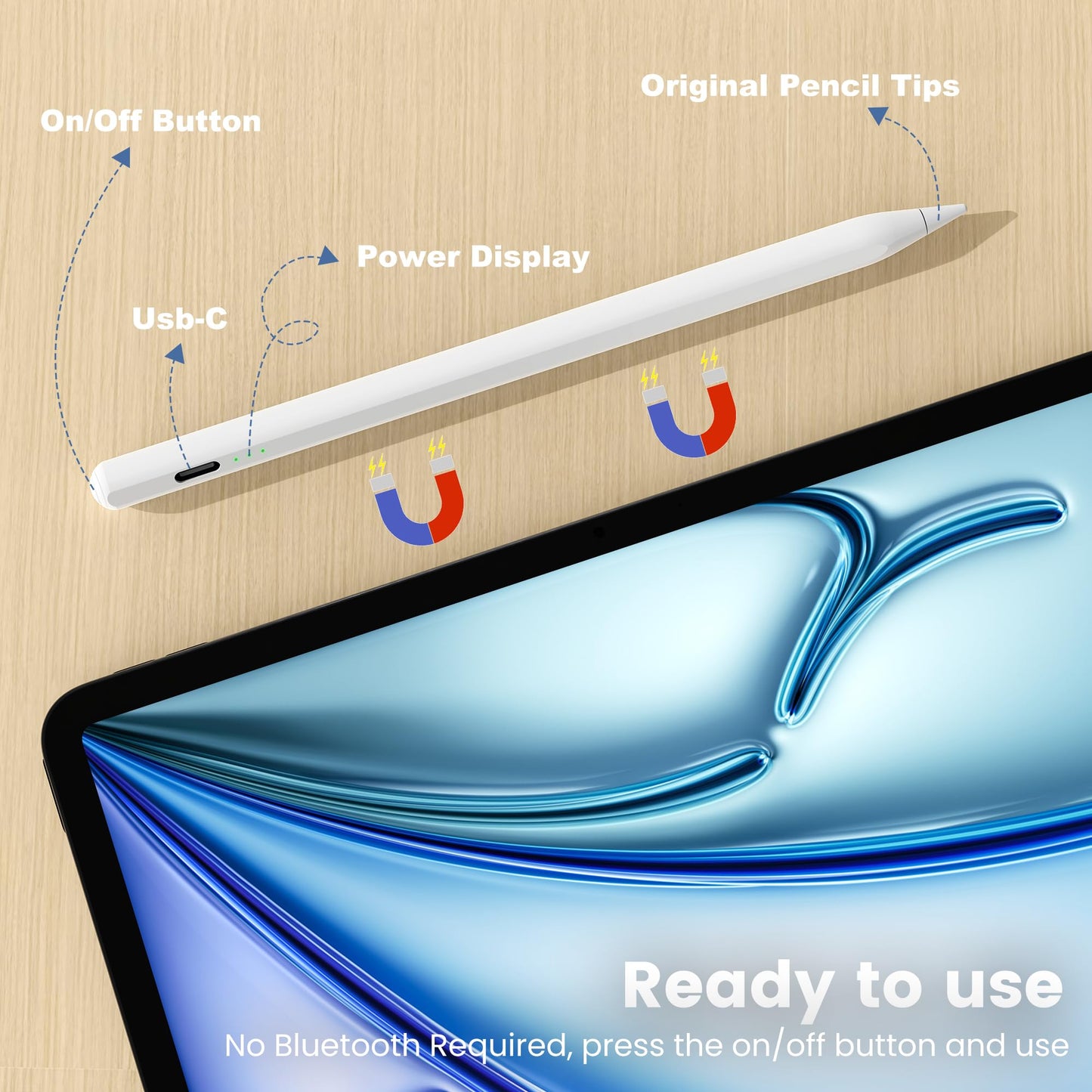Penlike Pencil for Apple iPad 2026-2018, Fast Charge Stylus Pen for iPad