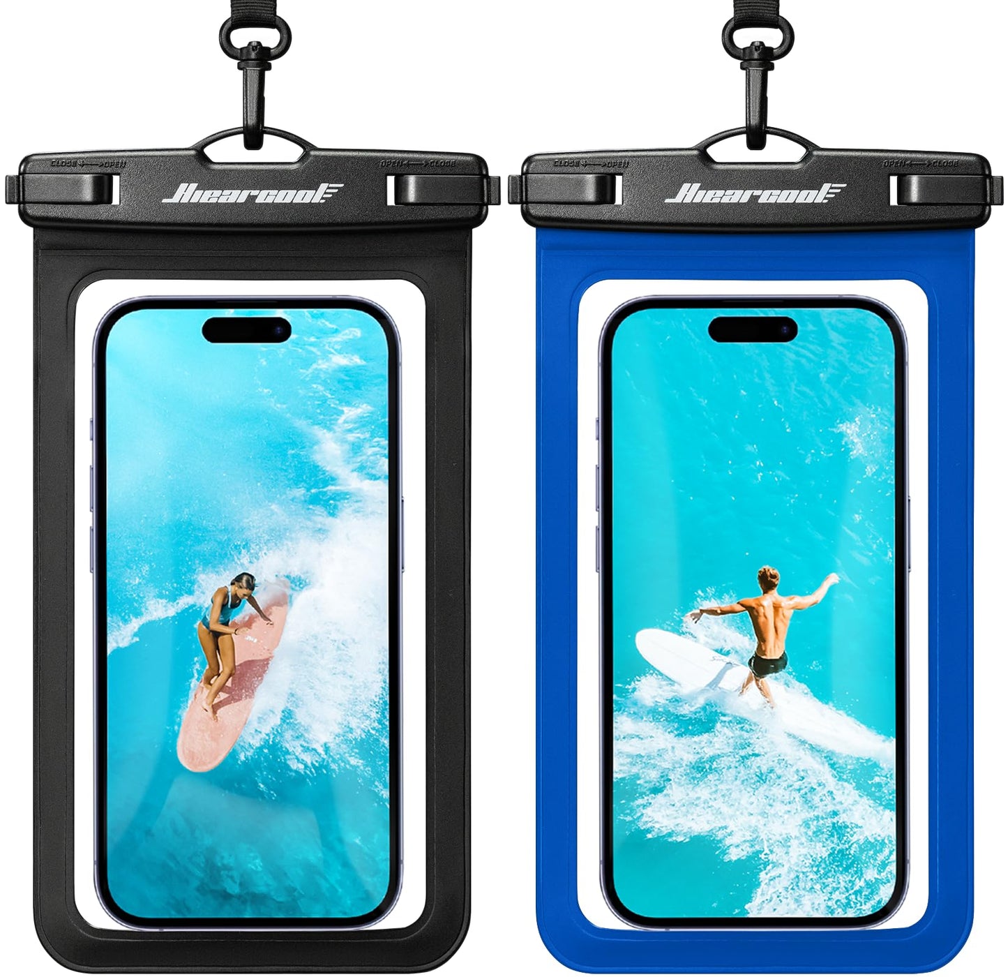 Hiearcool Waterproof Phone Pouch, Waterproof Phone Case, Black&Green 2-Pack