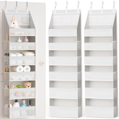 Criusia Over the Door Organizer, Heavy-Duty 6-Shelf Hanging Storage with 13 Mesh Pockets, 55lbs Capacity Behind the Door Storage for Nursery, Bathroom, Bedroom, and Dorm, White