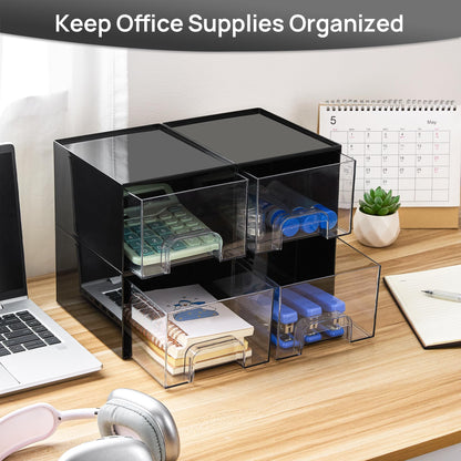 Vtopmart 2 Pack Small Clear Stackable Storage Drawers for Desk, Countertop