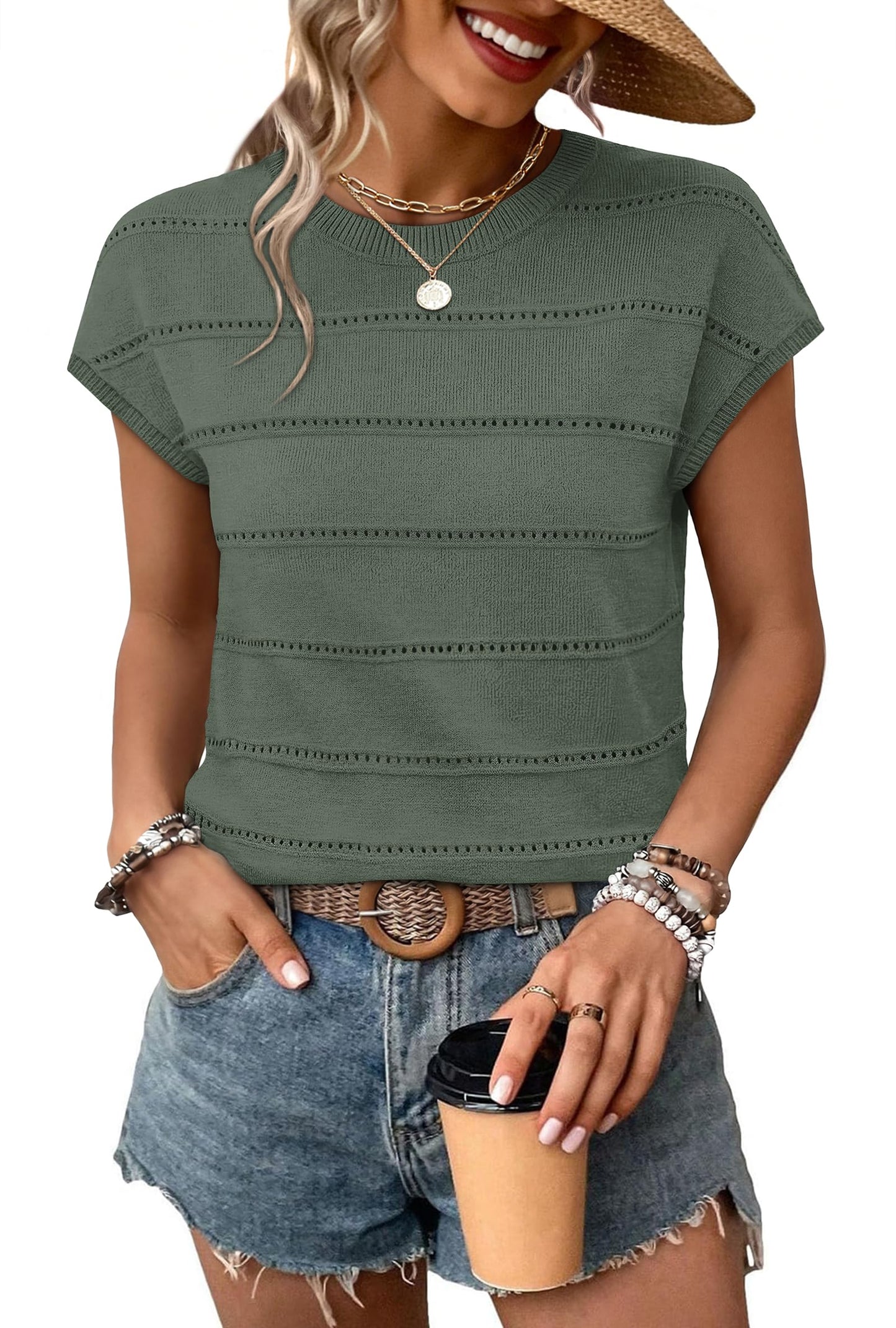 WIHOLL Womens Lightweight Sweater Spring Summer Fall Outfits Cap Sleeve Hollow Out Knit Fashion Clothing 2026