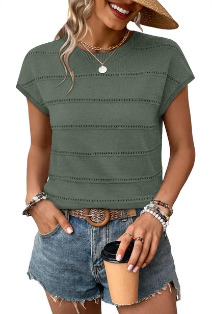 WIHOLL Womens Lightweight Sweater Spring Summer Fall Outfits Cap Sleeve Hollow Out Knit Fashion Clothing 2026
