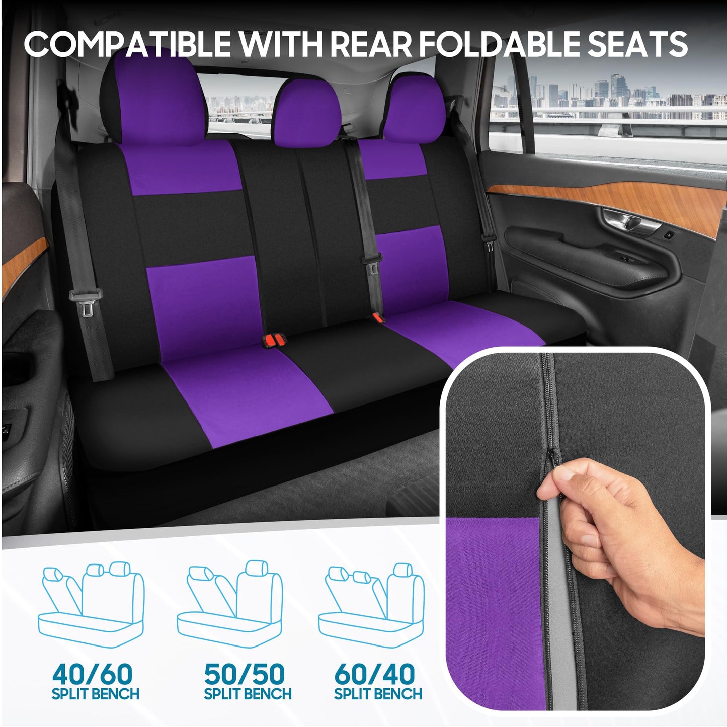 BDK PolyPro Car Seat Covers Full Set in Solid Black, Front and Rear Split Bench Seat Covers for Cars, Easy to Install Car Seats Cover Set and Accessories for Auto Trucks Van SUV - Solid Black