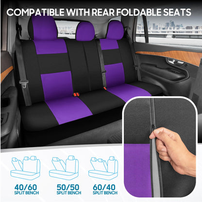 BDK PolyPro Car Seat Covers Full Set in Solid Black, Front and Rear Split Bench Seat Covers for Cars, Easy to Install Car Seats Cover Set and Accessories for Auto Trucks Van SUV - Solid Black
