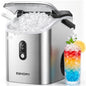 EUHOMY Nugget Ice Maker Countertop with Handle, Ready in 6 Mins, 34lbs Per Day, Removable Top Cover, Auto-Cleaning, Portable Sonic Ice Maker with Basket and Scoop, for Home/Party/RV/Camping (Black)