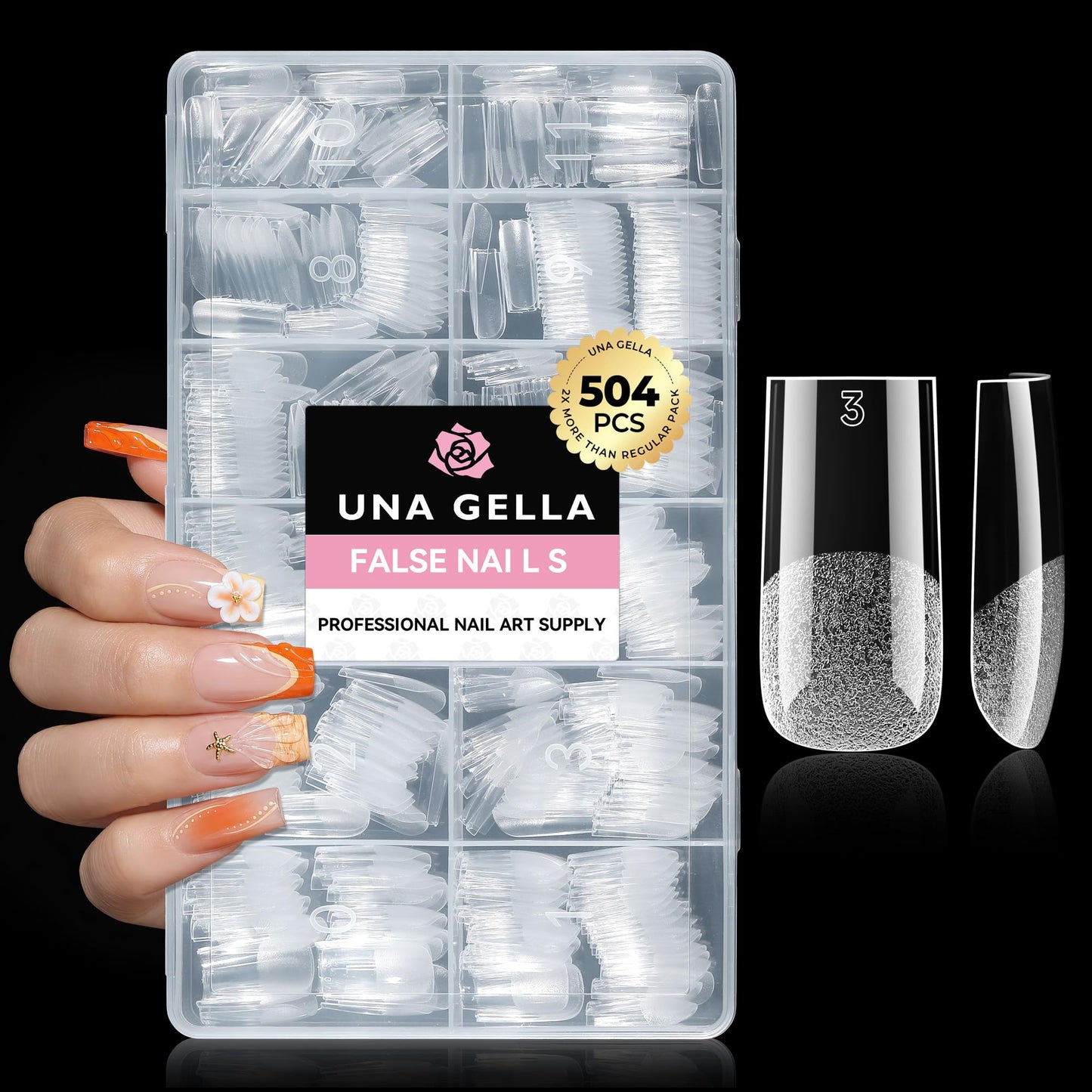 UNA GELLA 504Pcs Medium Pointed Almond Nail Tips, X-Soft Almond Gel Nails
