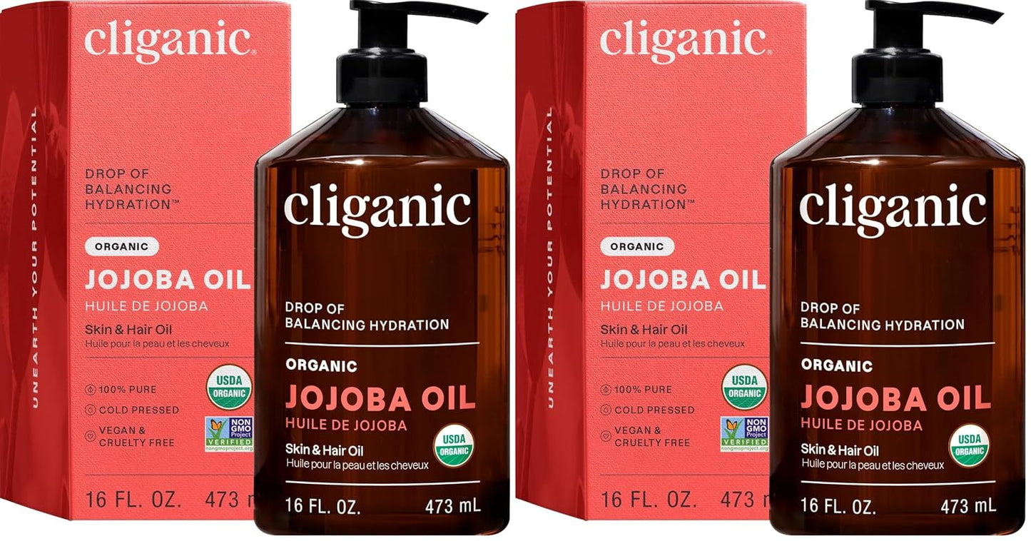 Cliganic Organic Jojoba Oil, 100% Pure Cold Pressed for Face & Hair, 4oz