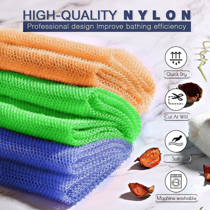 UJFQBH African Net Sponge Authenti, Exfoliating Body Scrubber for Back and Hard to Reach Areas, Gentle Daily Exfoliation for Deep Cleansing, Quick Drying Shower Essential, Aqua Grey 3 Pack