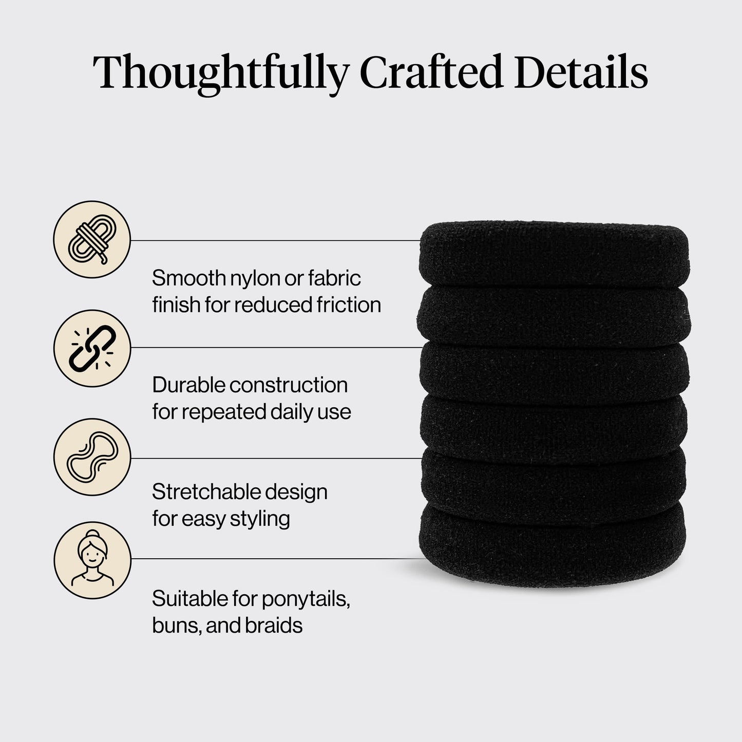 Kitsch Elastic Hair Ties No Damage | Stretchable Hair Bands - Neutral 12pcs