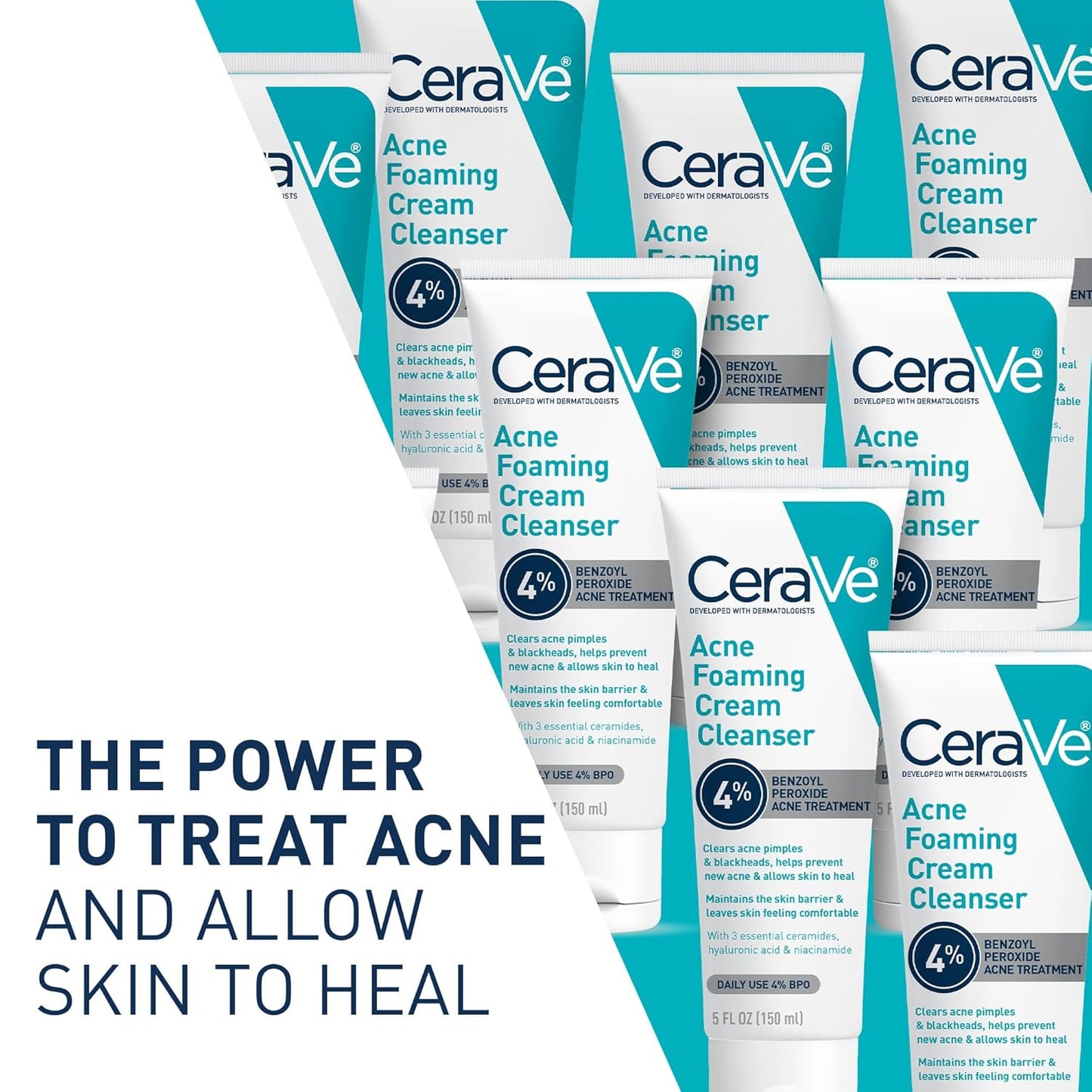CeraVe Foaming Acne Cream Cleanser, Face Wash with 4% Benzoyl Peroxide, 5oz