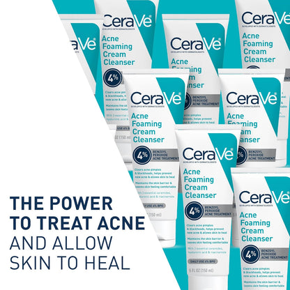 CeraVe Foaming Acne Cream Cleanser, Face Wash with 4% Benzoyl Peroxide, 5oz