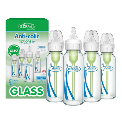 Dr. Brown's Anti-Colic Options+ Narrow Glass Baby Bottle, 8 oz, 1-Pack