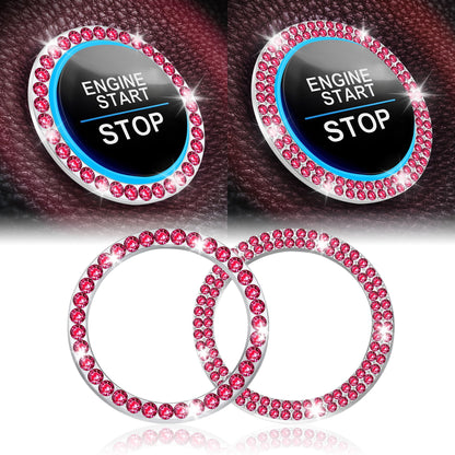 LivTee 2 PCS Crystal Double Rhinestone Car Engine Start Stop Decoration Ring, Bling Car Interior Accessories for Women, Push to Start Button Cover Sticker, Automotive Decals, Light Green