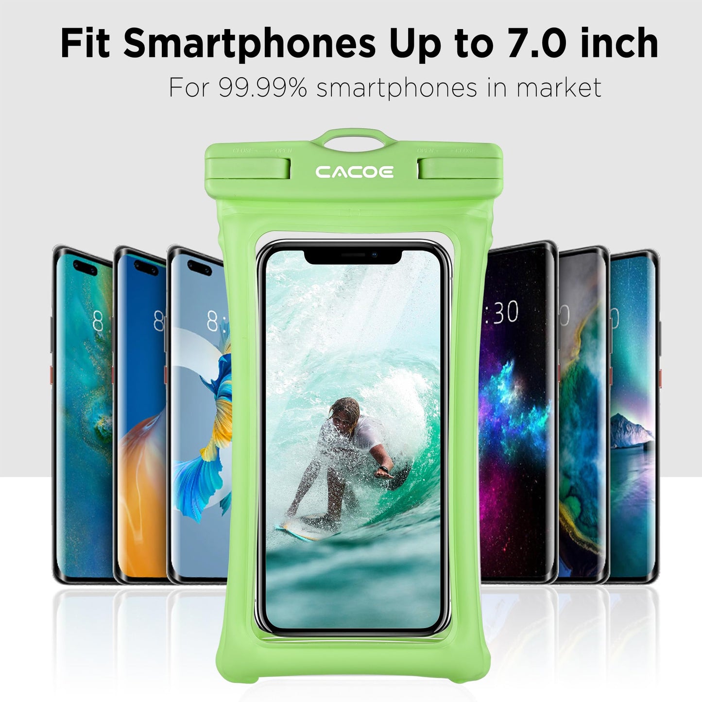 CACOE Floatable Waterproof Phone Pouch 2 Pack Up to 7.0",White+Blue
