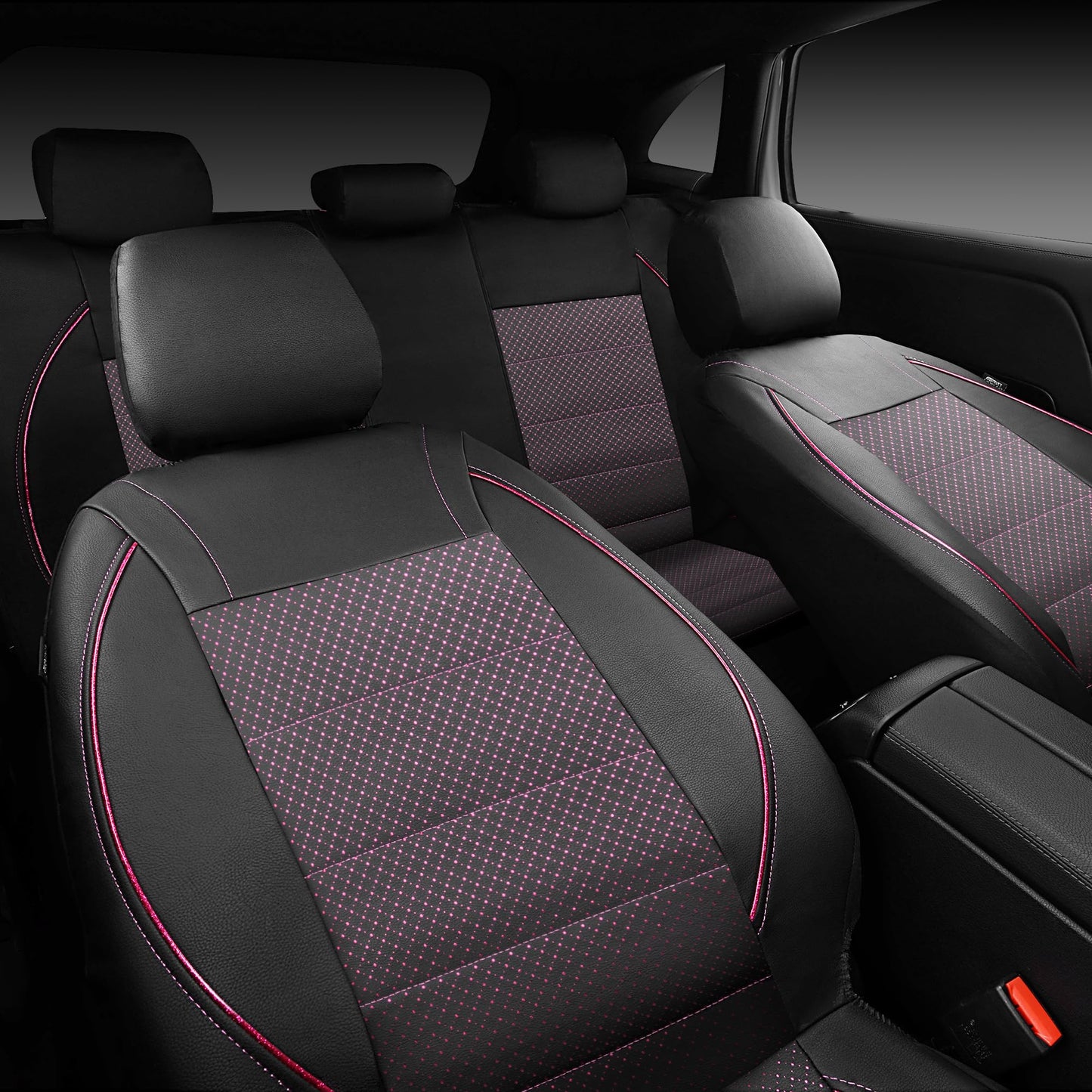 CAR PASS Universal FIT Piping Leather Car Seat Cover, for suvs,Van,Trucks,Airbag Compatible,Inside Zipper Design and Reserved Opening Holes (Full Set, Black and Red)