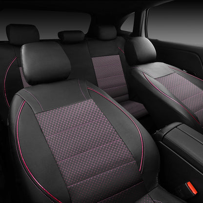 CAR PASS Universal FIT Piping Leather Car Seat Cover, for suvs,Van,Trucks,Airbag Compatible,Inside Zipper Design and Reserved Opening Holes (Full Set, Black and Red)