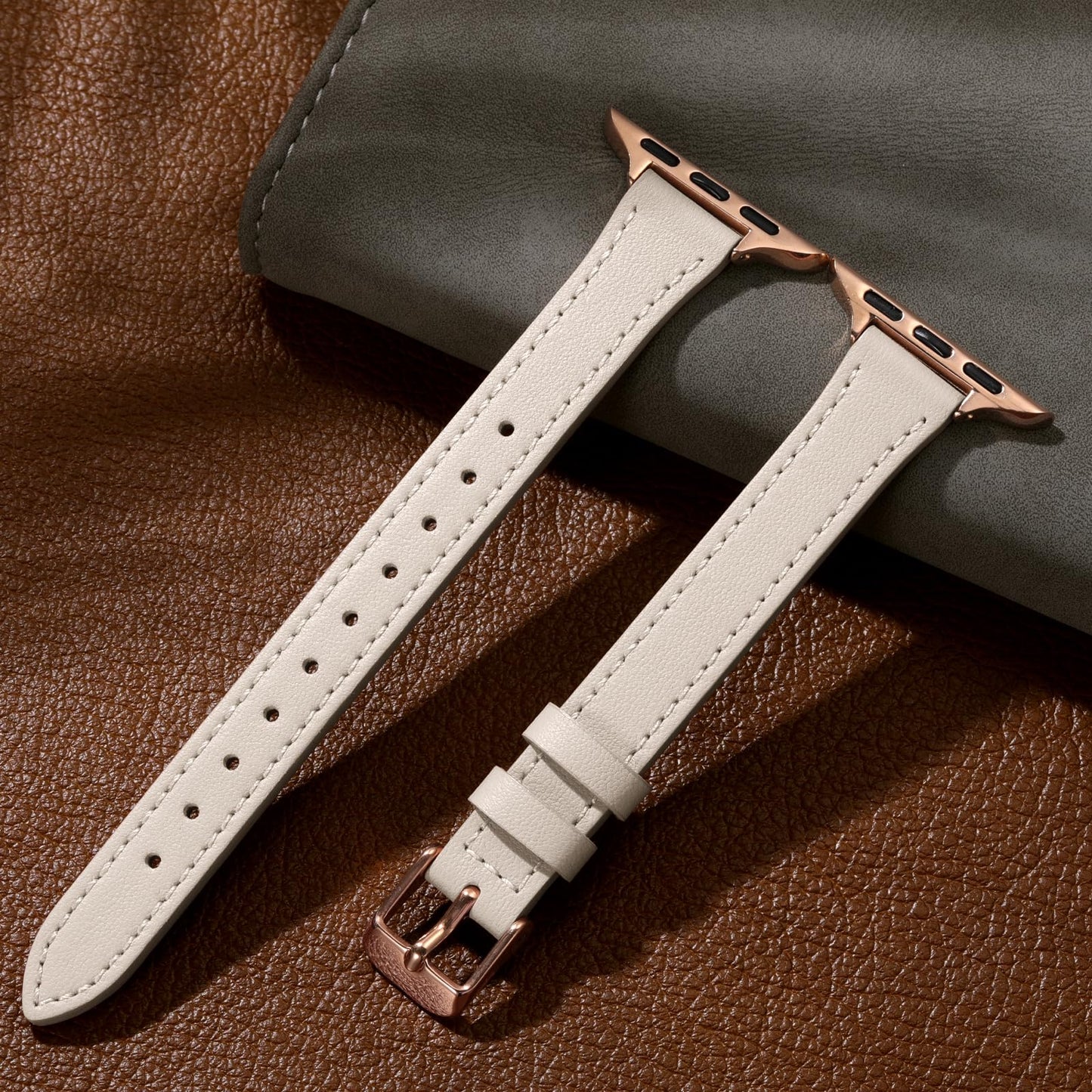 Charlam Slim Leather Band Compatible with Apple Watch Bands for Women 40mm 38mm 41mm 42mm 44mm 45mm 46mm, Top Grain Genuine Leather Strap Thin Wristband for iWatch Series 11 10 SE 9 8 7 6 5 4 3 2 1