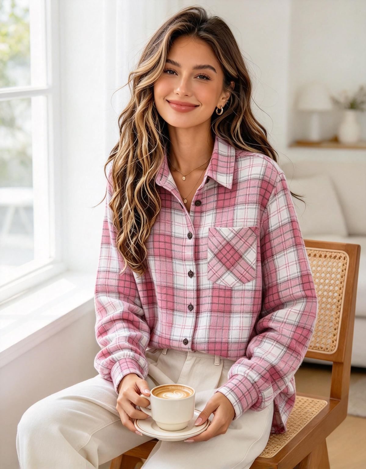 Women Oversized Plaid Flannel Shirt Long Sleeve Button Down Casual Shirt