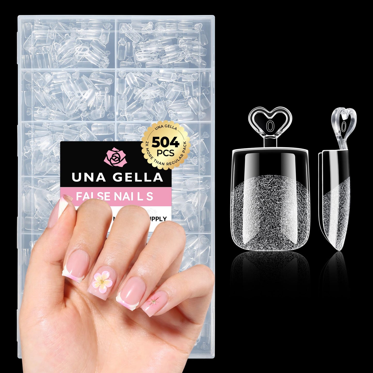 UNA GELLA 504Pcs Medium Pointed Almond Nail Tips, X-Soft Almond Gel Nails