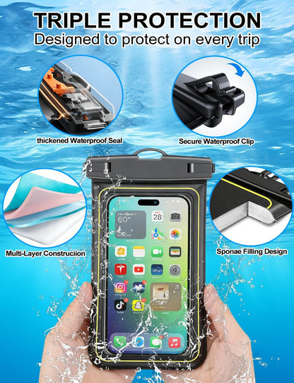 Waterproof Phone Pouch,2 Pack Black White Phone Waterproof Case,Cell Phone Dry Bag,Protection Level: IP68,Beach Cruise for Apple iPhone,Samsung,and More,Lanyard Included,(Fits Up to 8.3”),Black,White