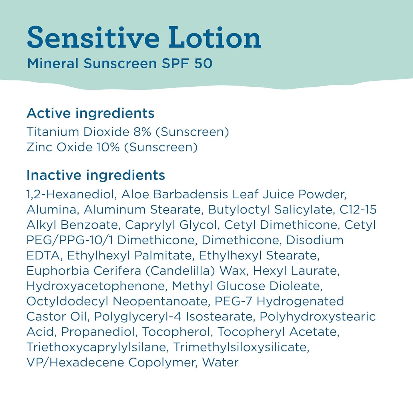 Blue Lizard Sensitive Mineral SPF 50 Sunscreen Lotion, 100% Mineral Sunscreen, UVA/UVB Protection, Infused with organic Aloe Vera, Soothes and Hydrates, 5 fl oz