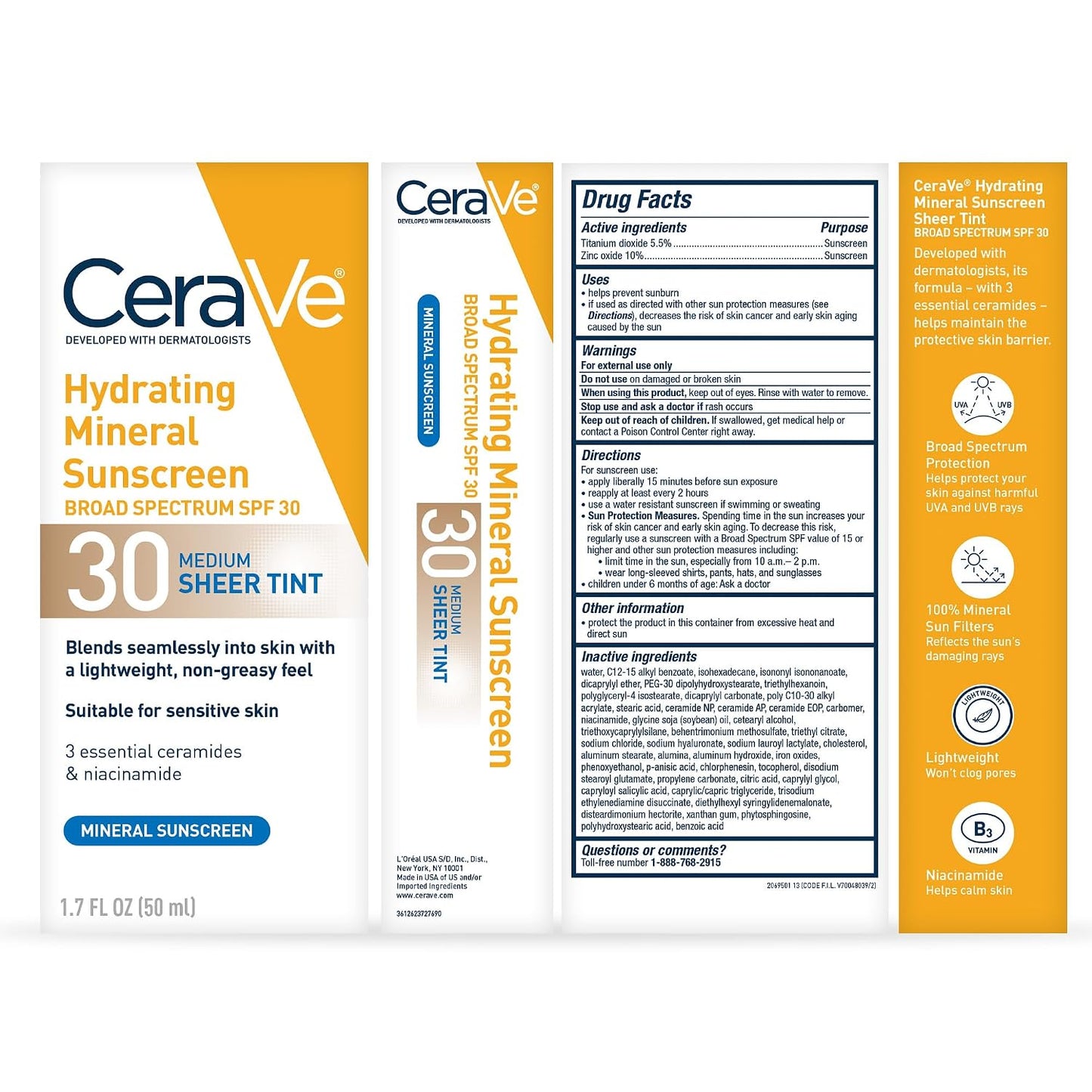 CeraVe Tinted Sunscreen for Face, Mineral SPF 30 Moisturizer, Deep, 1.7oz